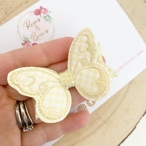 Lemon School Gingham butterfly Hair Bow Headband or Clip