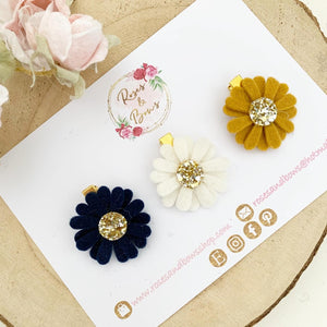 Navy, Mustard and Cream Daisy alligator clip set