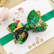 Load image into Gallery viewer, St Patrick’s Day Rainbow Shamrock Shaker Hair Bow Headband or Clip
