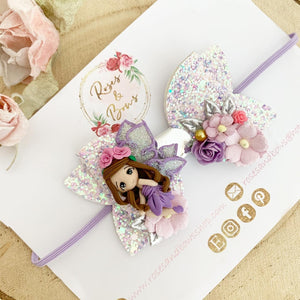 Fairy Purple Glitter Hair Bow Headband or Clip