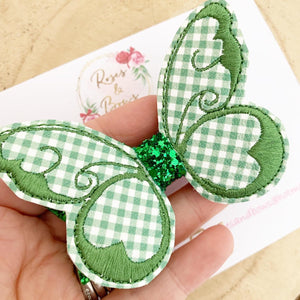 Green School Gingham butterfly Hair Bow Headband or Clip