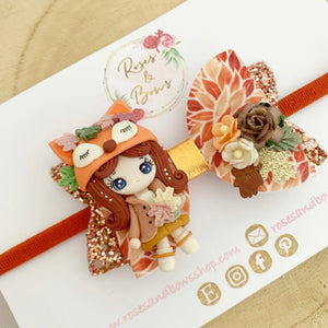 Autumn Fox Girl Hair Bow Headband or Clip