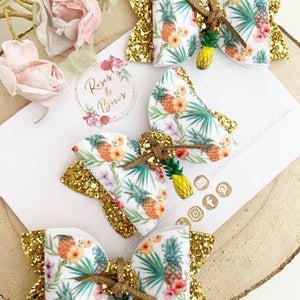 Tropical Pineapple Glitter Bow Headband or Clip