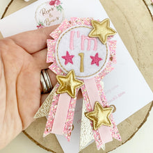 Load image into Gallery viewer, Pink and Gold Star Number Birthday Badge / Button
