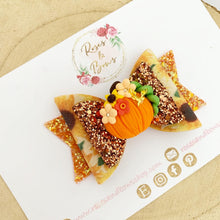 Load image into Gallery viewer, Sunflower Pumpkin Halloween Glitter Bow Headband or Clip
