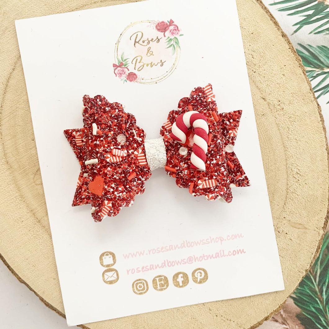 Candy Cane Hair Bow Headband or Clip