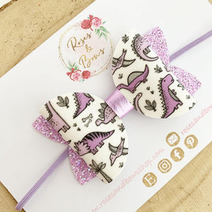 Dinosaur Purple Hair Bow Headband or clip