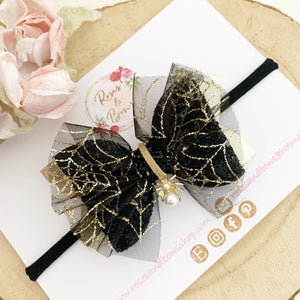 Gold Spider Glitter Bow Headband or Clip