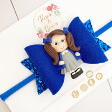 Load image into Gallery viewer, Blue School Girl Hair Bow Headband or Clip READY TO SHIP
