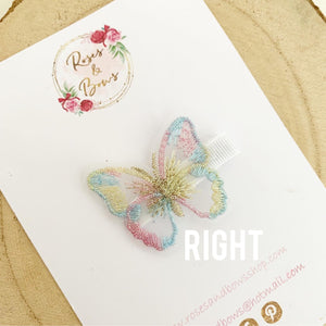 Rainbow embroidered butterfly clip