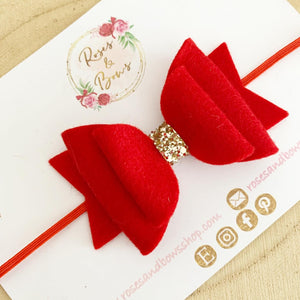 Red Felt and Glitter Hair Bow Clip or Headband