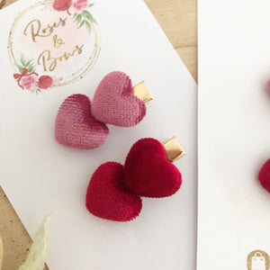 Velvet Heart Valentines clip set - Pink and Red Clip Set