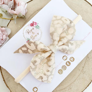 Gold Leopard Hair Bow Headband or Clip