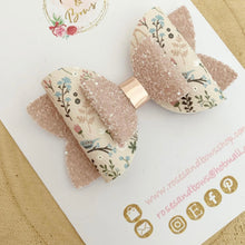 Load image into Gallery viewer, Nude Neutral Floral Glitter Hair Bow Headband or Clip
