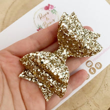 Load image into Gallery viewer, Pale Gold Glitter Hair Bow - Glitter Hair Bow Hair Clip or Headband
