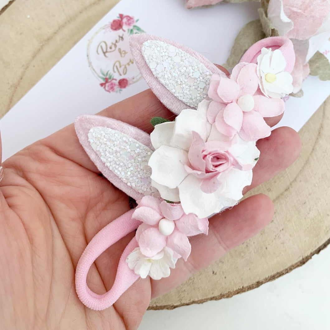Pink and White Bunny Ears Easter headband - Girls Hairband - Photo Prop