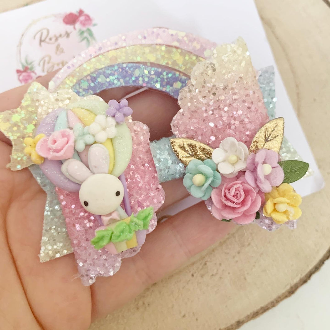 Easter Bunny Hot Air Balloon Hair Bow Headband or Clip