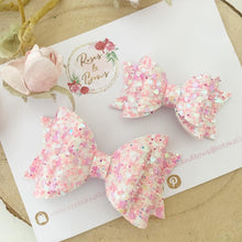 Load image into Gallery viewer, Pink Heart Glitter Hair Bow Headband or Clip
