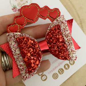 Valentines heart Hair Bow Clip or Headband