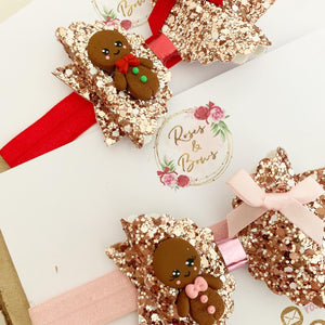 Christmas Gingerbread Hair Bow Headband or Clip