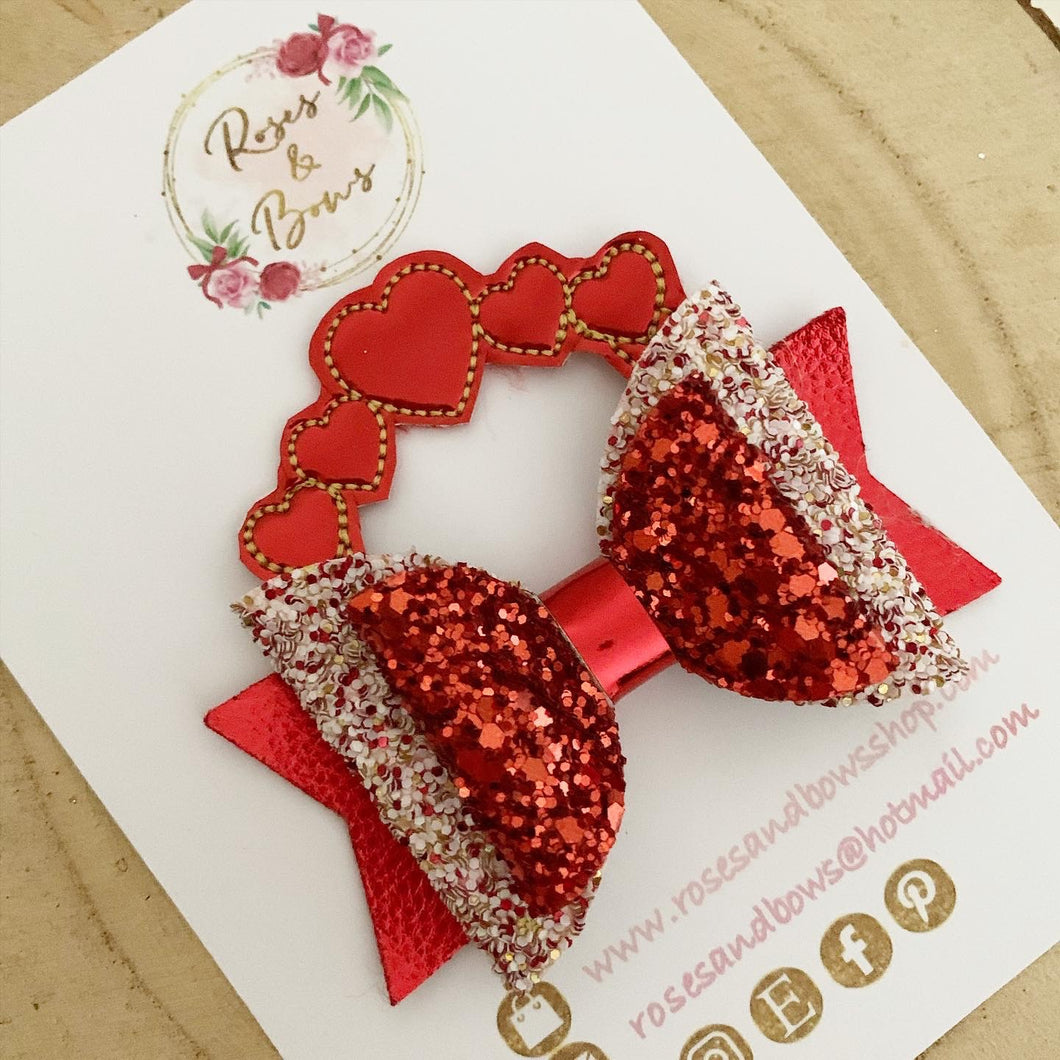 Valentines heart Hair Bow Clip or Headband