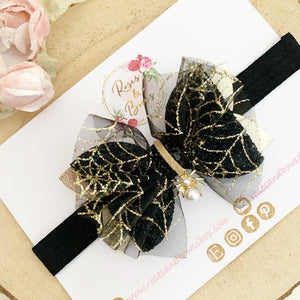 Gold Spider Glitter Bow Headband or Clip