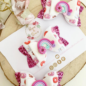 Donut Rainbow Glitter Hair Bow