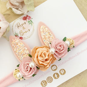 Pink and Peach Bunny Ears Easter headband - Girls Hairband - Photo Prop