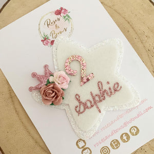 Pink & White Personalised Birthday Badge - Birthday Glitter Badge