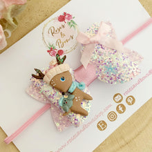 Load image into Gallery viewer, Pink Christmas reindeer Hair Bow Headband or Clip
