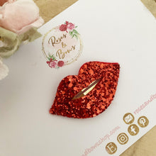 Load image into Gallery viewer, Valentines snap clip - lips glitter hair clip - red hair clip - fringe clip
