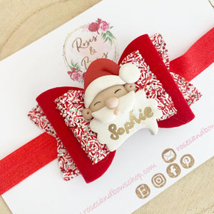 Personalised Father Christmas Hair Bow Headband or Clip