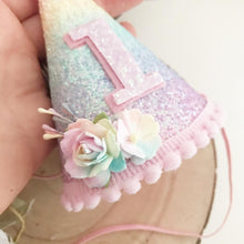 Load image into Gallery viewer, Mermaid Birthday Party Hat - cake smash prop - birthday accessory
