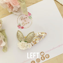 Load image into Gallery viewer, Gold and White Dainty Bunny Ears Easter Snap Clip
