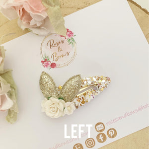 Gold and White Dainty Bunny Ears Easter Snap Clip