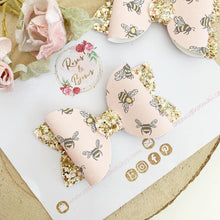 Load image into Gallery viewer, Pink Bee Glitter Hair Bow Headband or Clip
