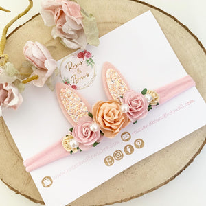 Pink and Peach Bunny Ears Easter headband - Girls Hairband - Photo Prop