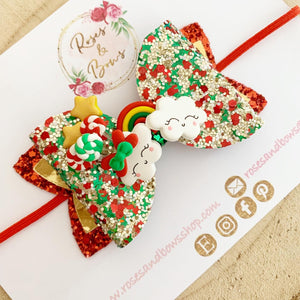 Christmas Rainbow Hair Bow Clip or Headband