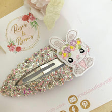 Load image into Gallery viewer, Easter Bunny Glitter and Felt large snap clip Grey and Pink
