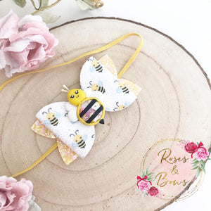 Glitter Bee Shaker Hair Bow Headband or Clip